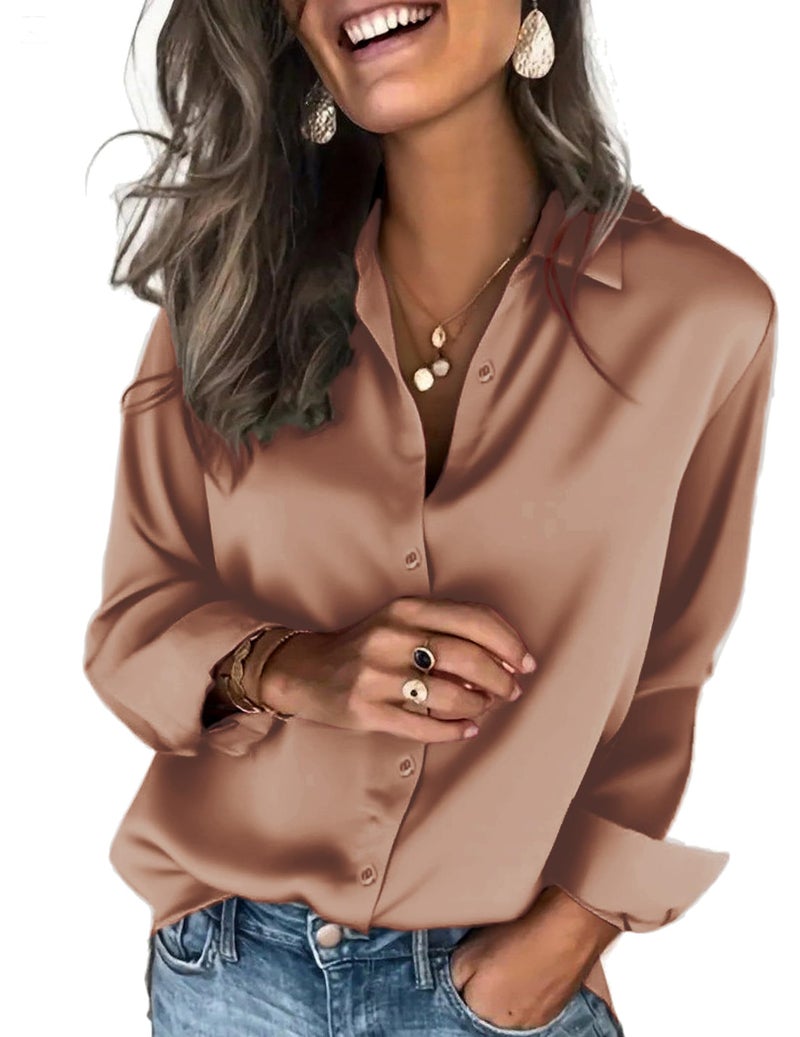 Zeagoo Satin Blouses for Women Dressy Long Sleeve Button Down Shirts for Women - Image 1