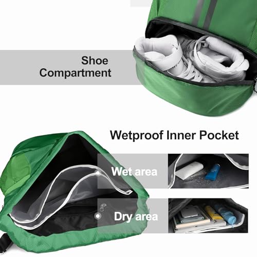 Hoedia Sports Drawstring Backpack String Swim Gym Bag with Shoes Compartment and Wet Proof Pocket for WomenMen Dark Green - Image 3