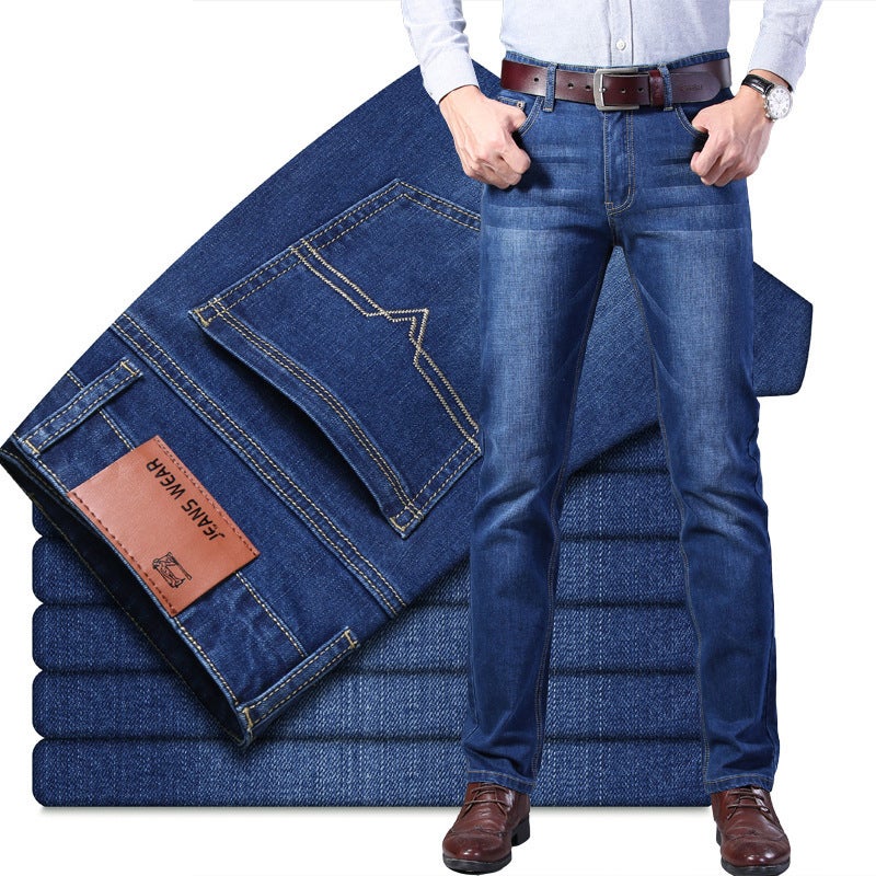 2025 New Mens Jeans Spring and Autumn Loose Straight Trousers Youth Popular Casual Stretch Boys Pants 009-1#Blue 
