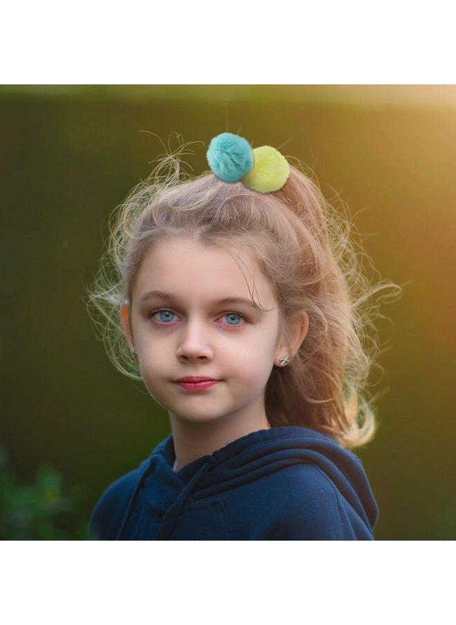 WILLBOND 20 Pieces Pom Pom Hair Ties Ball Elastic Band Fur Ball Fluffy Ponytail Holders for Women Girl Kids Hair Accessories, 10 Colors  - Image 2