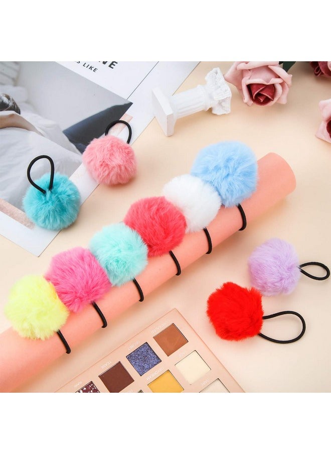 WILLBOND 20 Pieces Pom Pom Hair Ties Ball Elastic Band Fur Ball Fluffy Ponytail Holders for Women Girl Kids Hair Accessories, 10 Colors  - Image 4