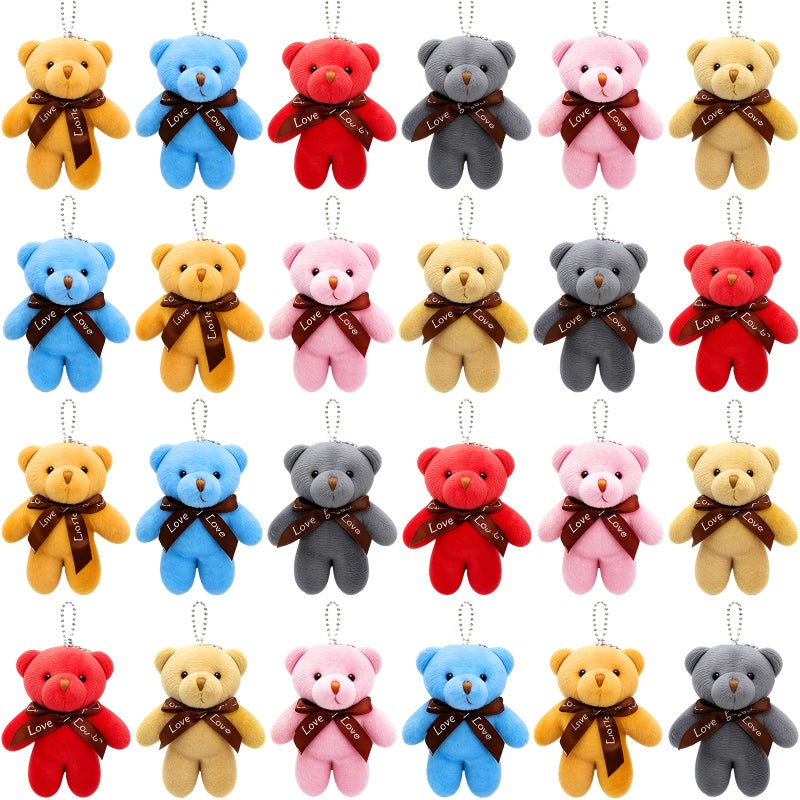 AMENON 24 Packs Mini Teddy Bear Toy Plush Stuffed Bear Keychains for Kids Girls Boys Small Stuffed Animal Bulk for Kids Easter Basket Stuffers Carnival Prizes School Gifts Party Favor Goodie Bag - Image 2