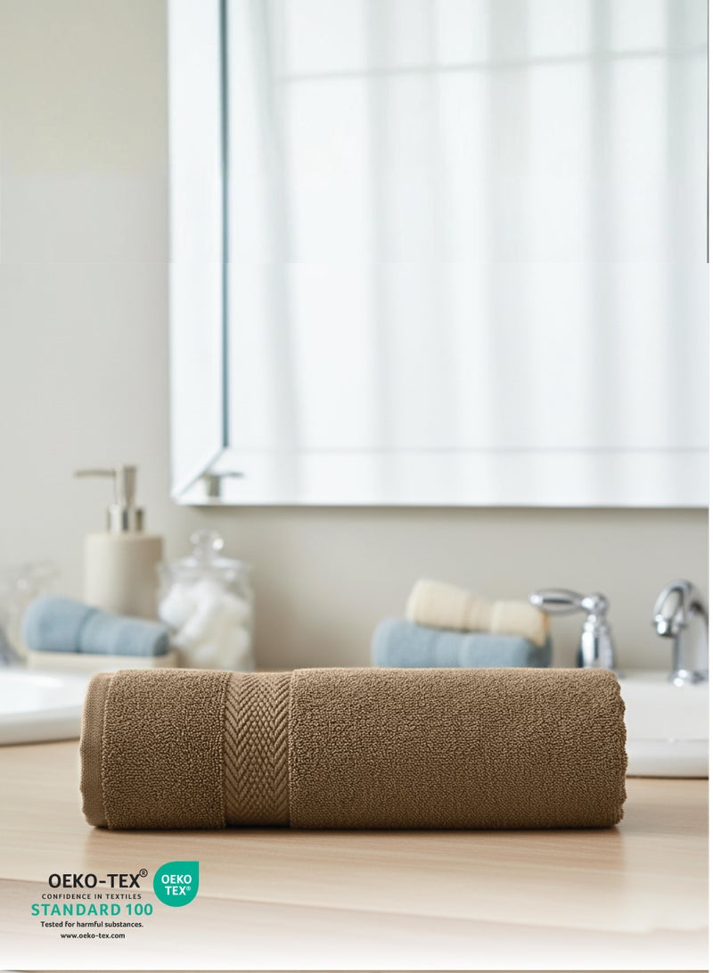 كوتون هوم Cotton Home Premium Cotton Towel 40x70cm 2-Piece Hand Towel 600 GSM Quick Dry Highly Absorbent Thick Bathroom SoftTowels for Bath And Spa Lightweight, Quick Dry and Durable Wood Brown - Image 2