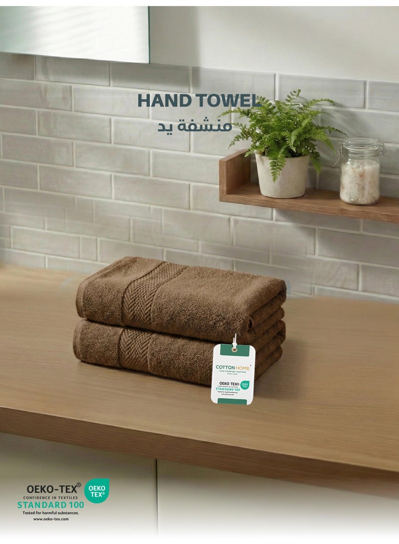 كوتون هوم Cotton Home Premium Cotton Towel 40x70cm 2-Piece Hand Towel 600 GSM Quick Dry Highly Absorbent Thick Bathroom SoftTowels for Bath And Spa Lightweight, Quick Dry and Durable Wood Brown - Image 1