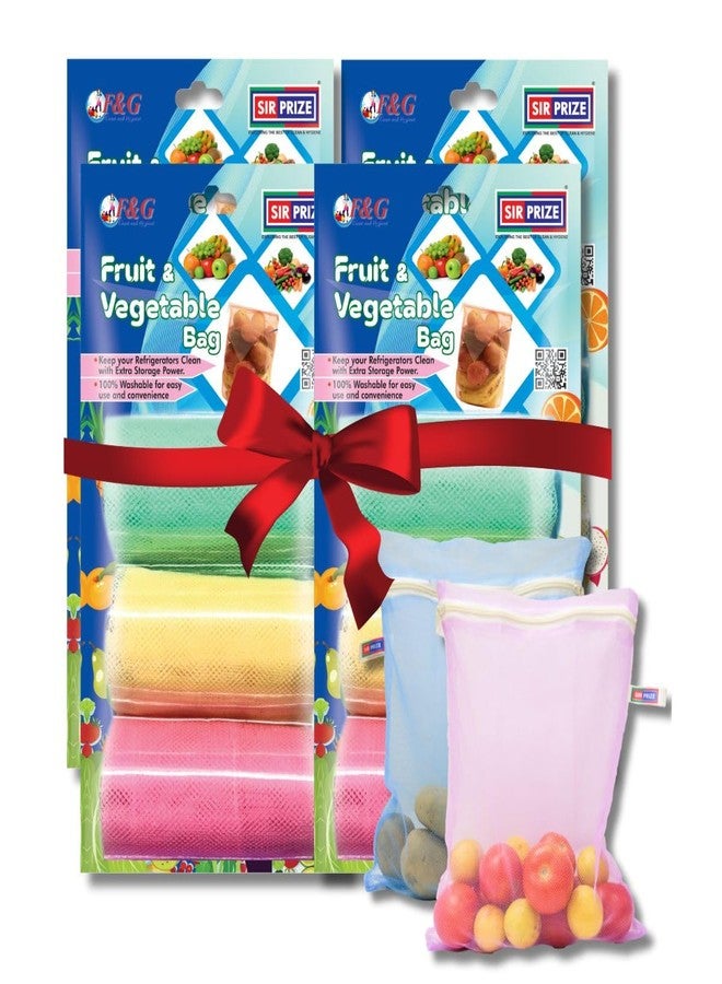 SIR PRIZE 100% Cotton Net Mesh Fridge Storage Bag for Vegetables and Fruits Storage. Multipurpose, Reusable, Eco Friendly (Pack of 12) - Image 1