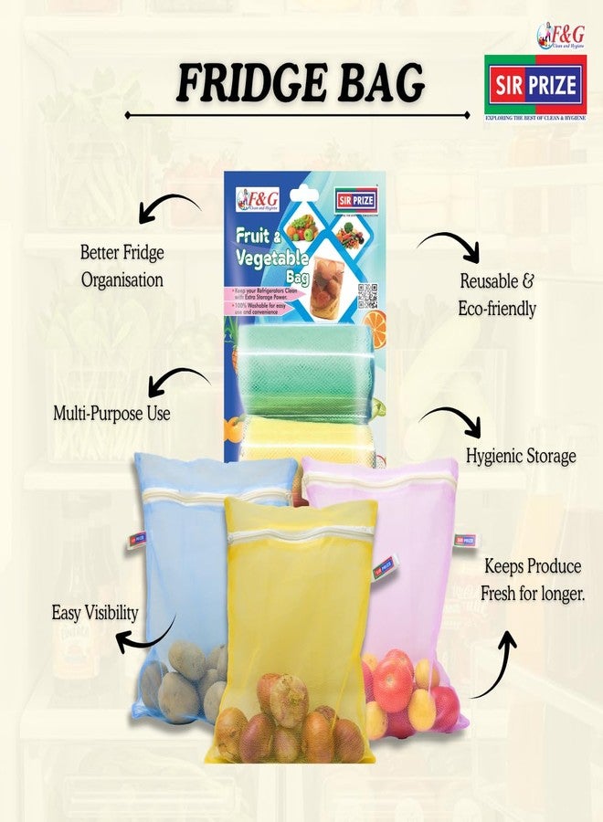 SIR PRIZE 100% Cotton Net Mesh Fridge Storage Bag for Vegetables and Fruits Storage. Multipurpose, Reusable, Eco Friendly (Pack of 12) - Image 5