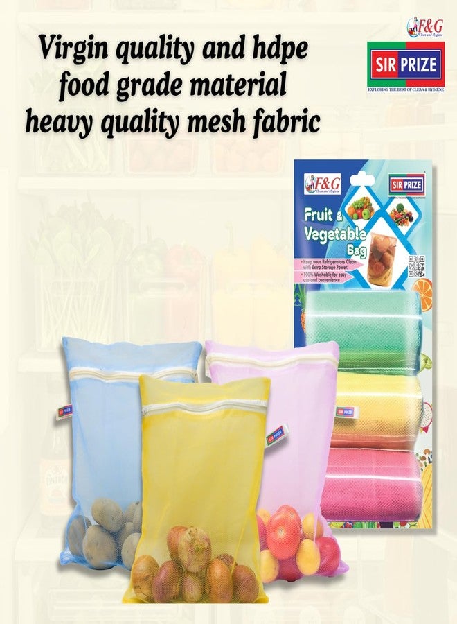 SIR PRIZE 100% Cotton Net Mesh Fridge Storage Bag for Vegetables and Fruits Storage. Multipurpose, Reusable, Eco Friendly (Pack of 12) - Image 4
