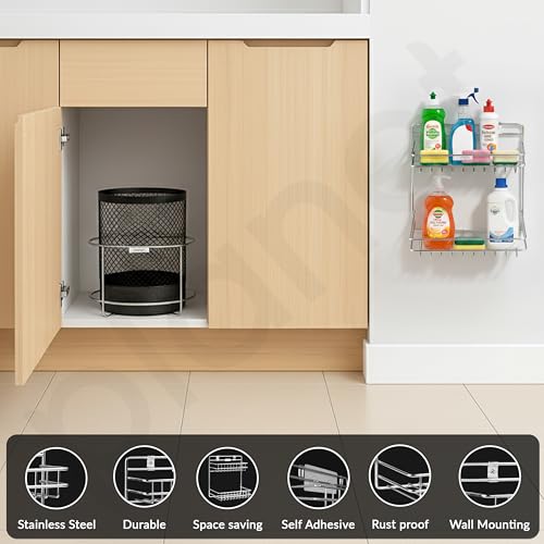 Planet Stainless Steel Detergent and Dustbin Stand Holder/Wall Mounted Under Sink Garbage Bin Storage Rack for Bathroom and Modular Kitchen/Dustbin Under Sink/Bathroom Shelf - Image 3