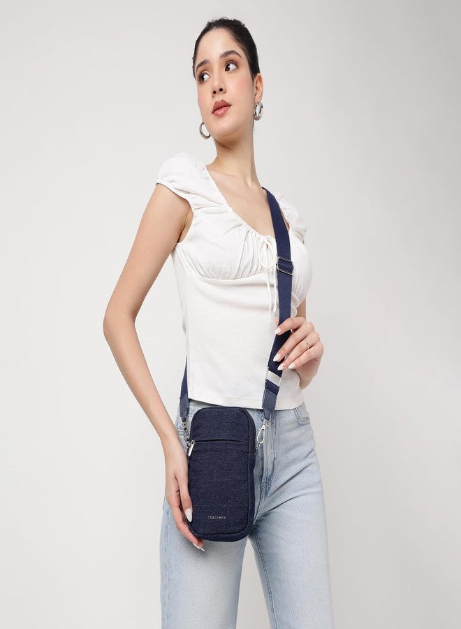 Fastrack Denim on sling Bag | Plain Design | Adjustable & Detachable Webbing Strap | Zipper Closure | Main Compartment with Internal Pocket & Quick-Access External Pocket | 6-Month Warranty - Image 2