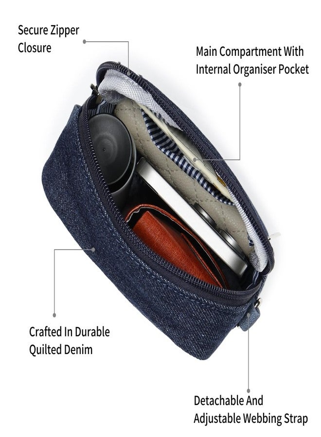Fastrack Denim on sling Bag | Plain Design | Adjustable & Detachable Webbing Strap | Zipper Closure | Main Compartment with Internal Pocket & Quick-Access External Pocket | 6-Month Warranty - Image 3