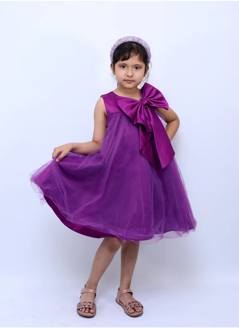 D'Daniela Big Bow Front Party  Dressess - Dark Purple