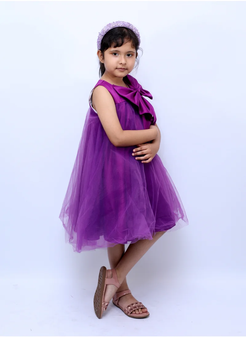 D'Daniela Big Bow Front Party  Dressess - Dark Purple