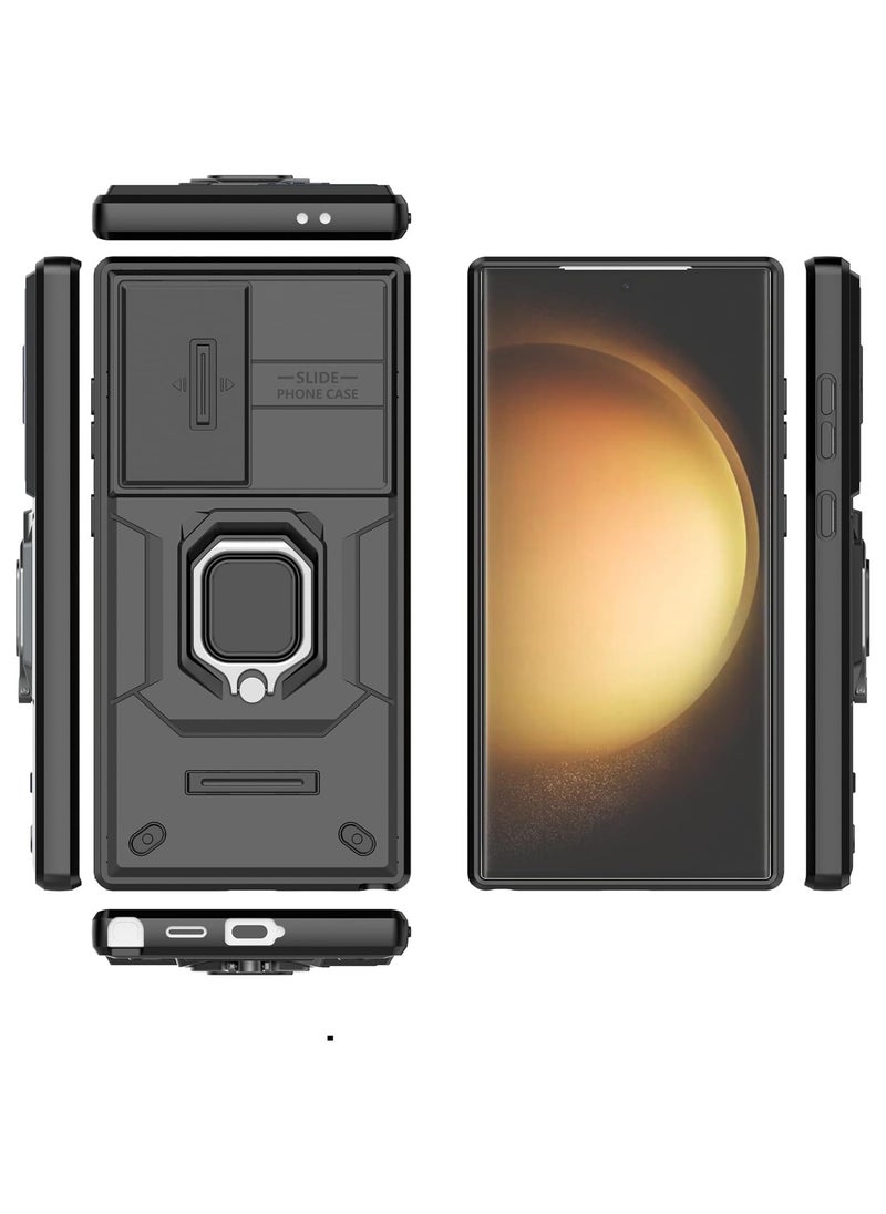 Generic - حافظة كاميرا منزلقة لهاتف Samsung Galaxy S24 Ultra غطاء فاخر مدرع من البولي كربونات مقاوم للصدمات مع حامل معدني وغطاء خلفي واقي - Image 1