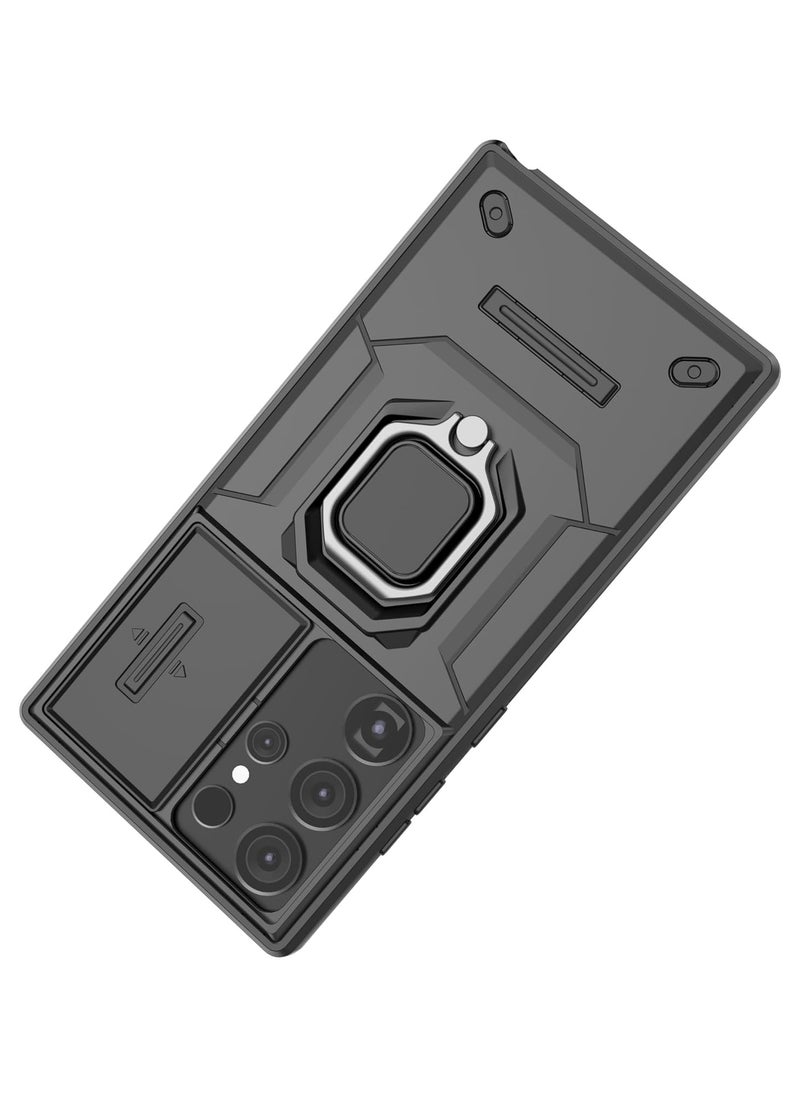 Generic - حافظة كاميرا منزلقة لهاتف Samsung Galaxy S24 Ultra غطاء فاخر مدرع من البولي كربونات مقاوم للصدمات مع حامل معدني وغطاء خلفي واقي - Image 1
