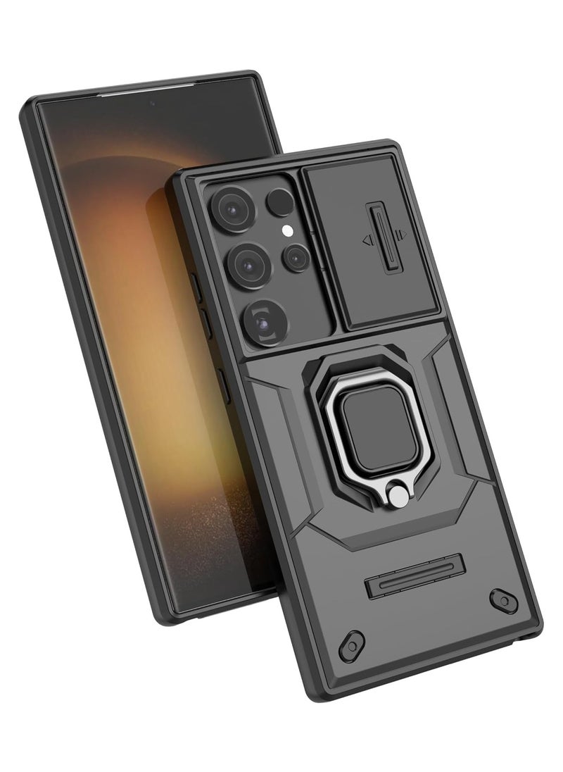 Generic - حافظة كاميرا منزلقة لهاتف Samsung Galaxy S24 Ultra غطاء فاخر مدرع من البولي كربونات مقاوم للصدمات مع حامل معدني وغطاء خلفي واقي - Image 1