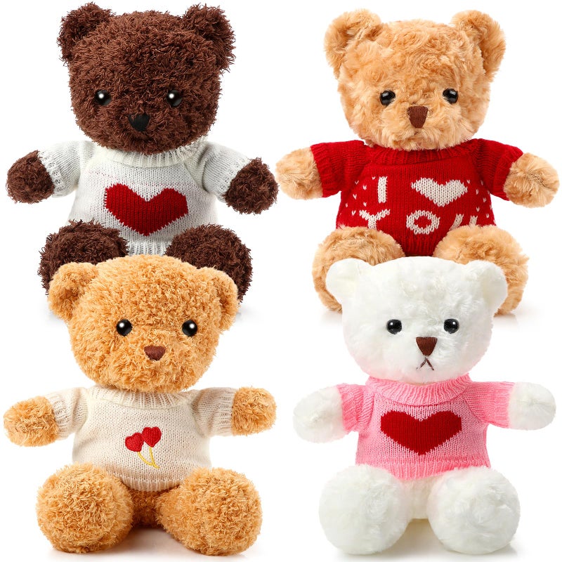 Glimin 4 Pcs Stuffed Bear Animals Toys with Doll Clothes 12 Inch Cute Plush Bear Gifts with Removable Sweater Hoodie for DIY Plush Dolls Change Clothes Birthday Graduation GiftValentine - Image 3