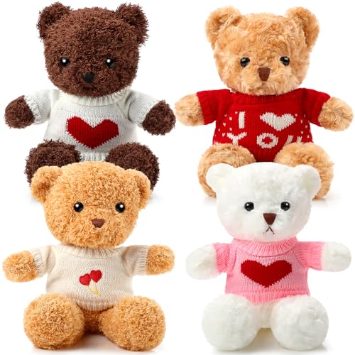 Glimin 4 Pcs Stuffed Bear Animals Toys with Doll Clothes 12 Inch Cute Plush Bear Gifts with Removable Sweater Hoodie for DIY Plush Dolls Change Clothes Birthday Graduation GiftValentine - Image 1