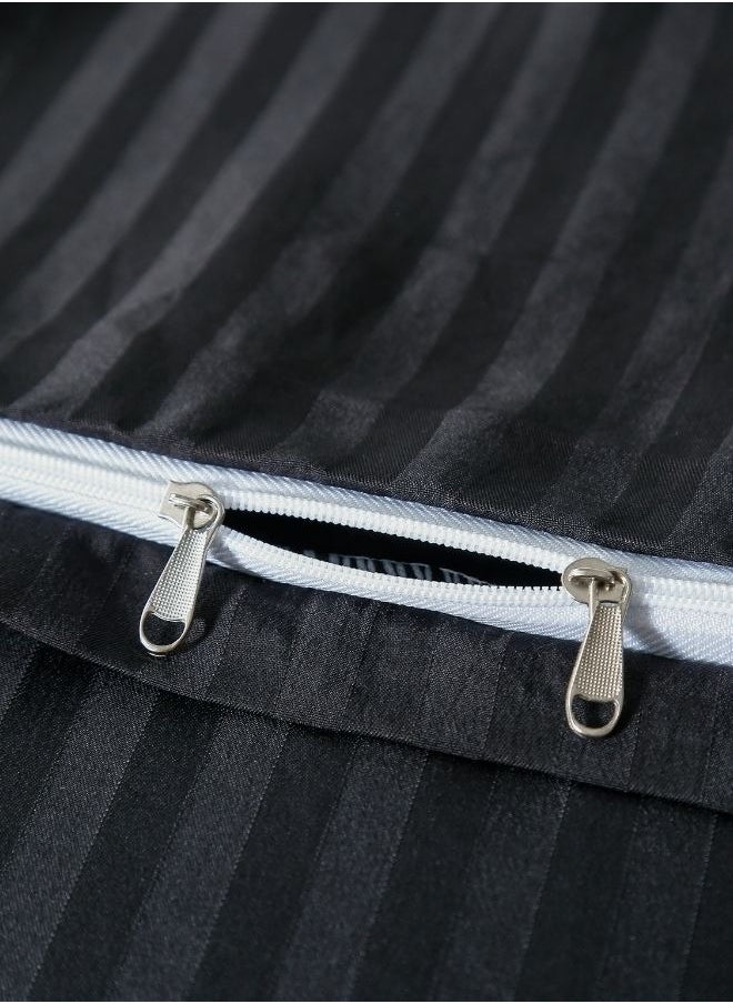 LUNA Home Premium Single Size 4-Piece Bed Linen Satin Striped Black  - Image 5