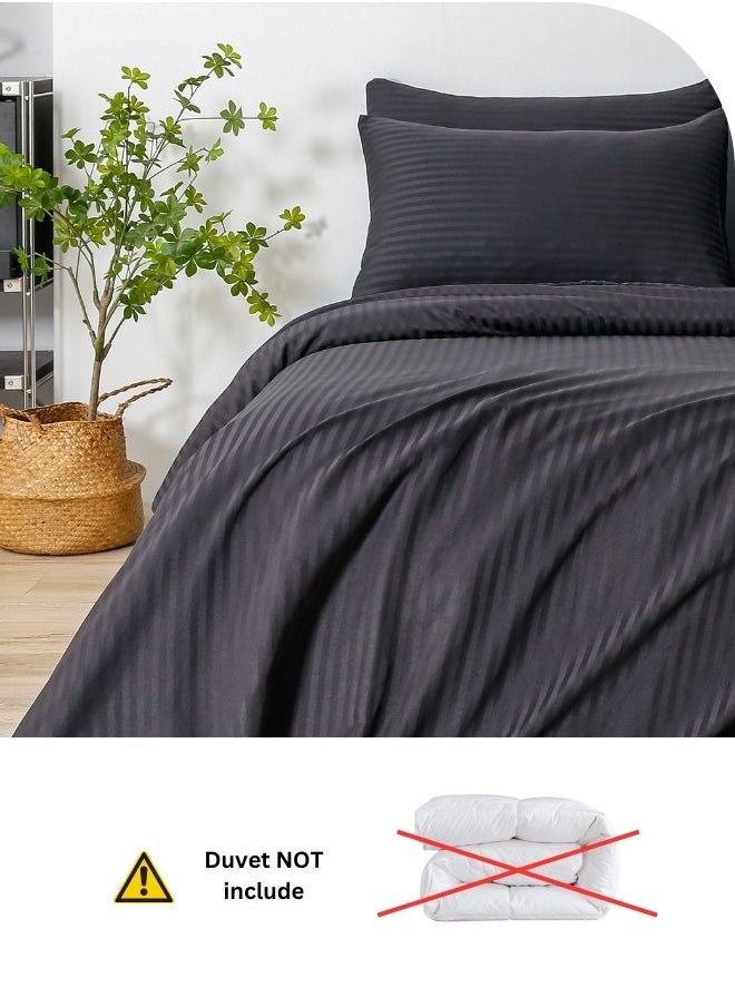 LUNA Home - Premium Single Size 4-Piece Bed Linen Satin Striped Black - Image 1