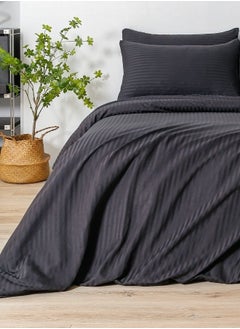 LUNA Home Premium Single Size 4-Piece Bed Linen Satin Striped Black  - Image 1