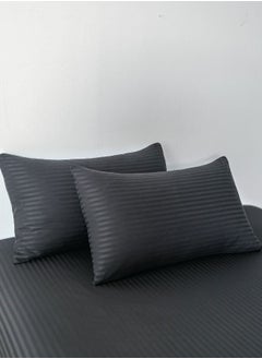 LUNA Home Premium Single Size 4-Piece Bed Linen Satin Striped Black  - Image 3