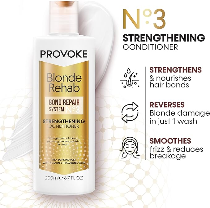 PROVOKE Blonde Rehab N03 Bond Repair Strengthening Conditioner 200 ml Reduces Breakage and Frizz in 1 Wash Formulated with a Pro Bonding Complex Keratin and Hyaluronic Acid for Damaged Hair - Image 2
