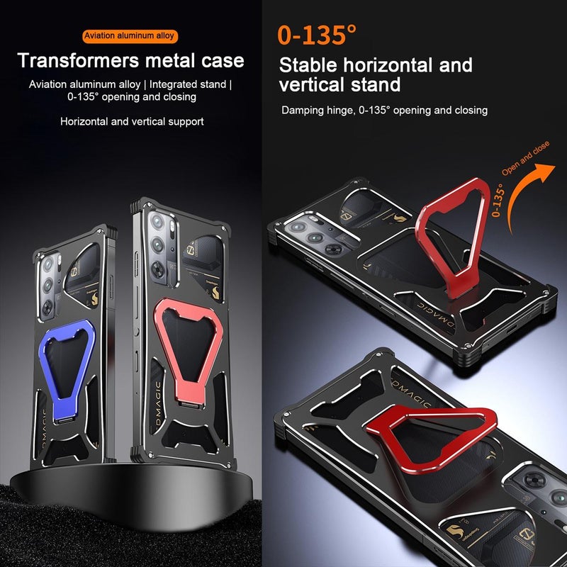 erorex For ZTE nubia RedMagic 10 Pro / 10 Pro+ Elegant Transformers Heat Dissipating Metal Phone Case with Stand(Silver Blue) - Image 3