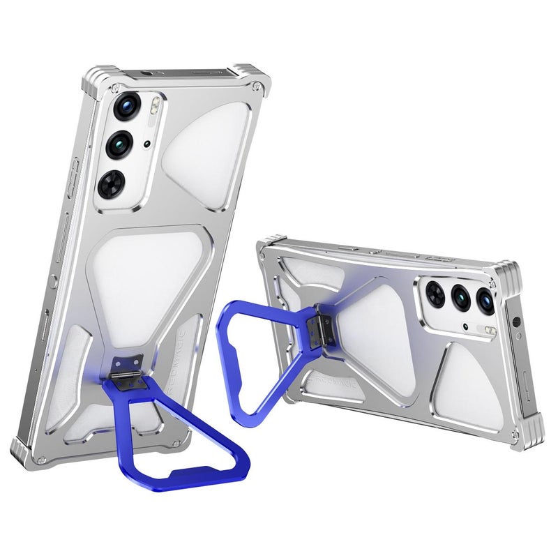 erorex For ZTE nubia RedMagic 10 Pro / 10 Pro+ Elegant Transformers Heat Dissipating Metal Phone Case with Stand(Silver Blue) - Image 1