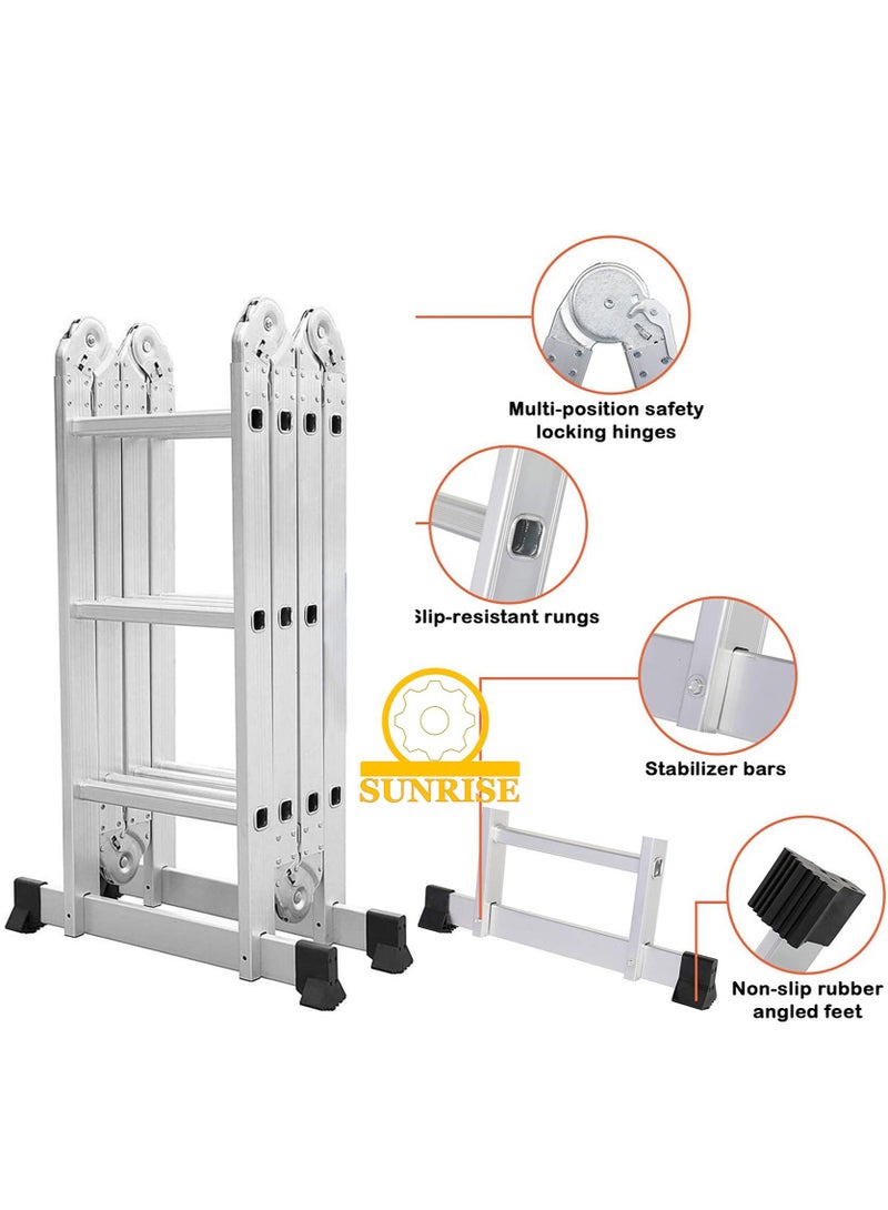 SUNRISE Folding Ladder Multipurpose Aluminum Extension Ladder 7 in 1 Step Ladder Folding Adjustable Telescoping Heavy Duty Scaffold  - Image 3