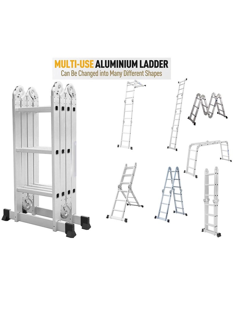 SUNRISE Folding Ladder Multipurpose Aluminum Extension Ladder 7 in 1 Step Ladder Folding Adjustable Telescoping Heavy Duty Scaffold  - Image 2