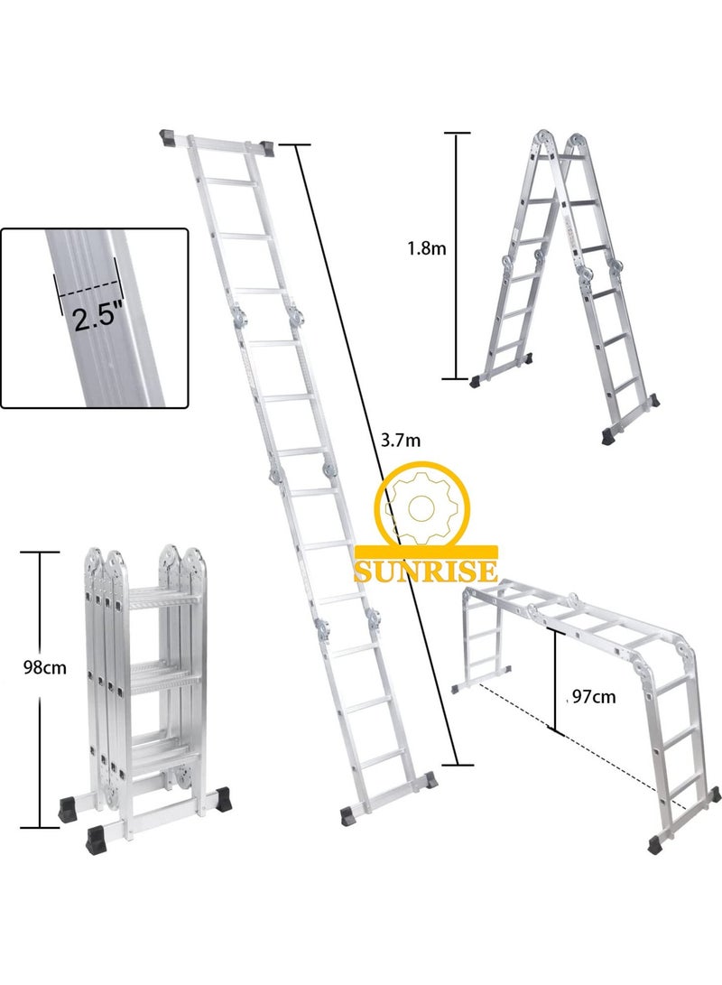 SUNRISE Folding Ladder Multipurpose Aluminum Extension Ladder 7 in 1 Step Ladder Folding Adjustable Telescoping Heavy Duty Scaffold  - Image 4