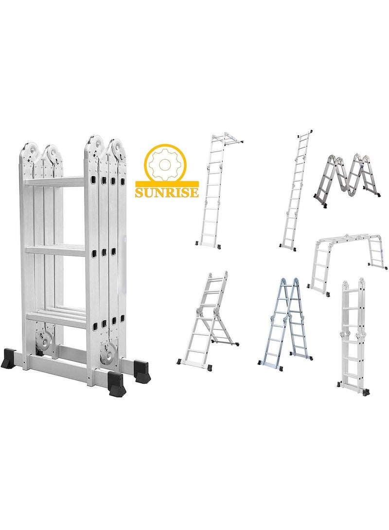 SUNRISE Folding Ladder Multipurpose Aluminum Extension Ladder 7 in 1 Step Ladder Folding Adjustable Telescoping Heavy Duty Scaffold  - Image 1