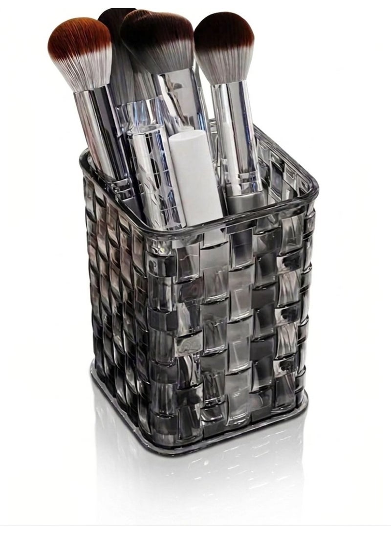 Dark Gray Acrylic Makeup Brush Holder – Stylish Cosmetic Organizer – Storage Box for Brushes and Accessories – Suitable for Vanity Table and Bathroom - Image 2