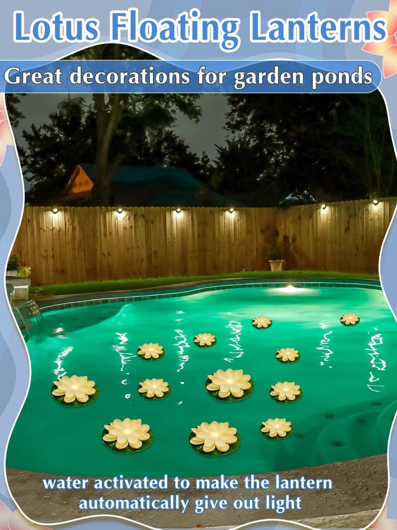 Hortsun 12 Pcs Floating Lotus Lights with Batteries Lily Pads Pool Flowers Floating Candles Decor Artificial Pond Ornaments for Pool Pond Outdoor Indoor(3.94/5.91 Inch,White) - Image 5