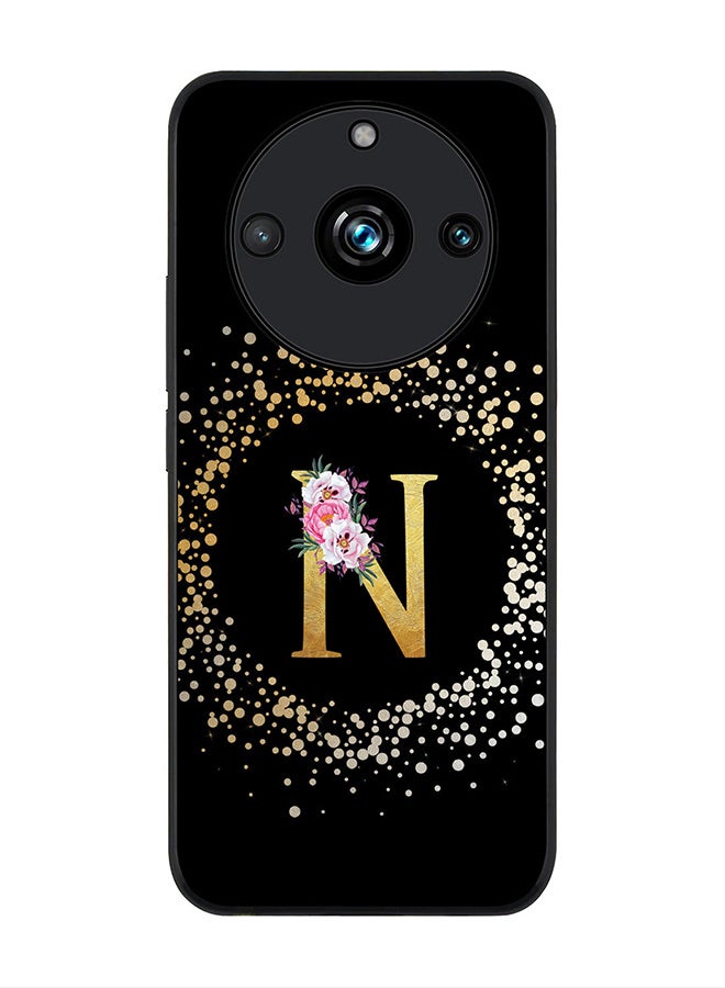 Stylizedd Rugged Black Edge case for Realme 11 Pro/Realme 11 Pro+, Slim fit Flexible   Custom Monogram Initial Letter Floral Pattern Alphabet - N (Black) - Image 1