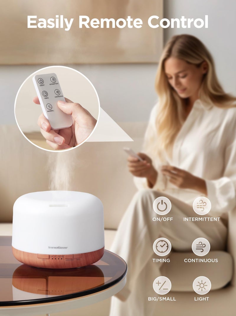 InnoGear موزع زيت عطري إنوجير 500 مل مع جهاز تحكم عن بعد، موزعات عطرية فوق صوتية فاخرة، مرطب هواء، جهاز بخار مع مؤقت إيقاف تلقائي للغرف الكبيرة، أصفر - Image 4