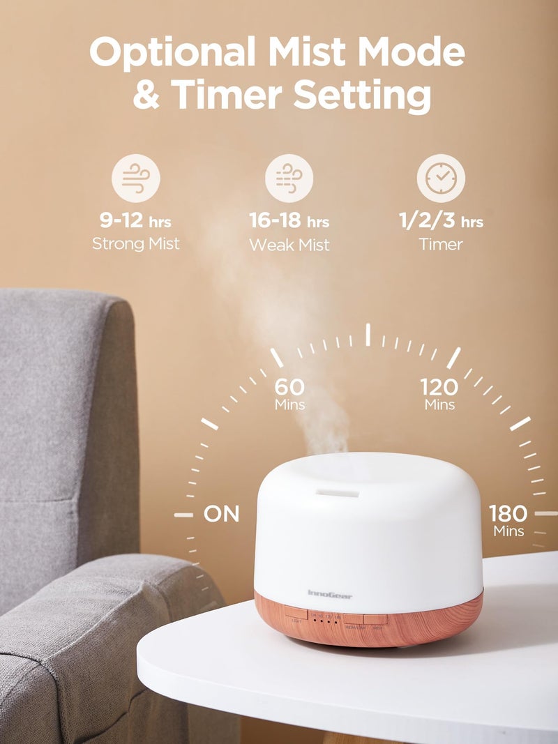 InnoGear موزع زيت عطري إنوجير 500 مل مع جهاز تحكم عن بعد، موزعات عطرية فوق صوتية فاخرة، مرطب هواء، جهاز بخار مع مؤقت إيقاف تلقائي للغرف الكبيرة، أصفر - Image 3