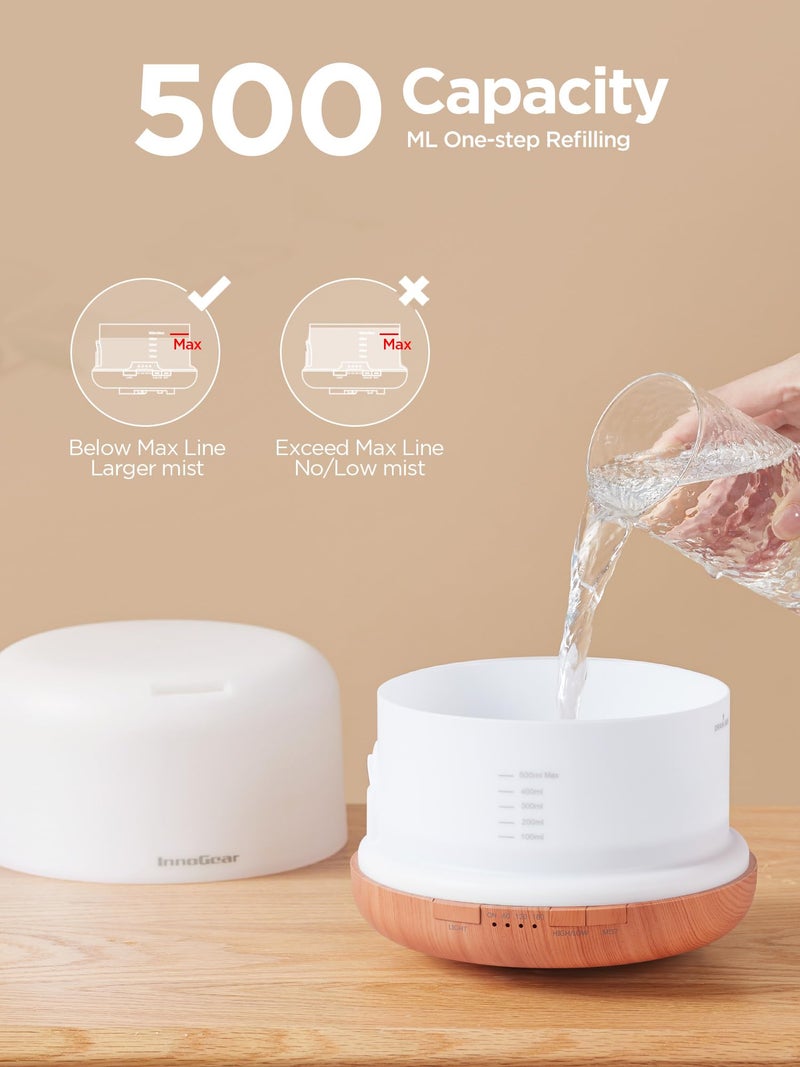 InnoGear موزع زيت عطري إنوجير 500 مل مع جهاز تحكم عن بعد، موزعات عطرية فوق صوتية فاخرة، مرطب هواء، جهاز بخار مع مؤقت إيقاف تلقائي للغرف الكبيرة، أصفر - Image 5