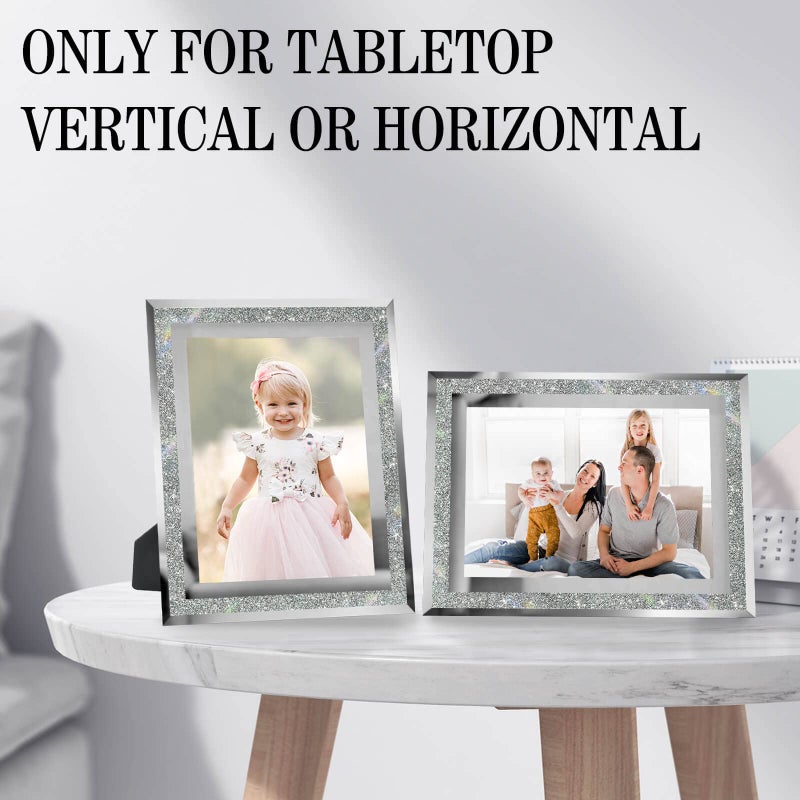 HIKWADERY 5x7 Picture Frames Silver - Set of 2  Sparkle Real Glass 5 by 7 Photo Frame Mirrored Edge Great Gift  for Tabletop or Wall Display (5 x 7  Glitter Silver) - Image 4