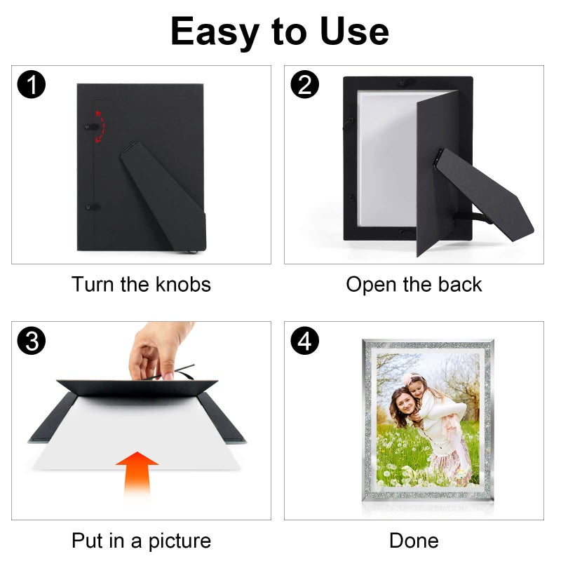 HIKWADERY 5x7 Picture Frames Silver - Set of 2  Sparkle Real Glass 5 by 7 Photo Frame Mirrored Edge Great Gift  for Tabletop or Wall Display (5 x 7  Glitter Silver) - Image 5