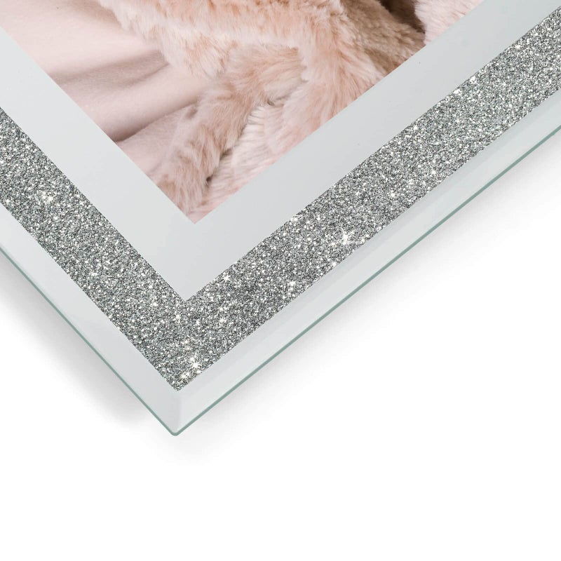 HIKWADERY 5x7 Picture Frames Silver - Set of 2  Sparkle Real Glass 5 by 7 Photo Frame Mirrored Edge Great Gift  for Tabletop or Wall Display (5 x 7  Glitter Silver) - Image 2