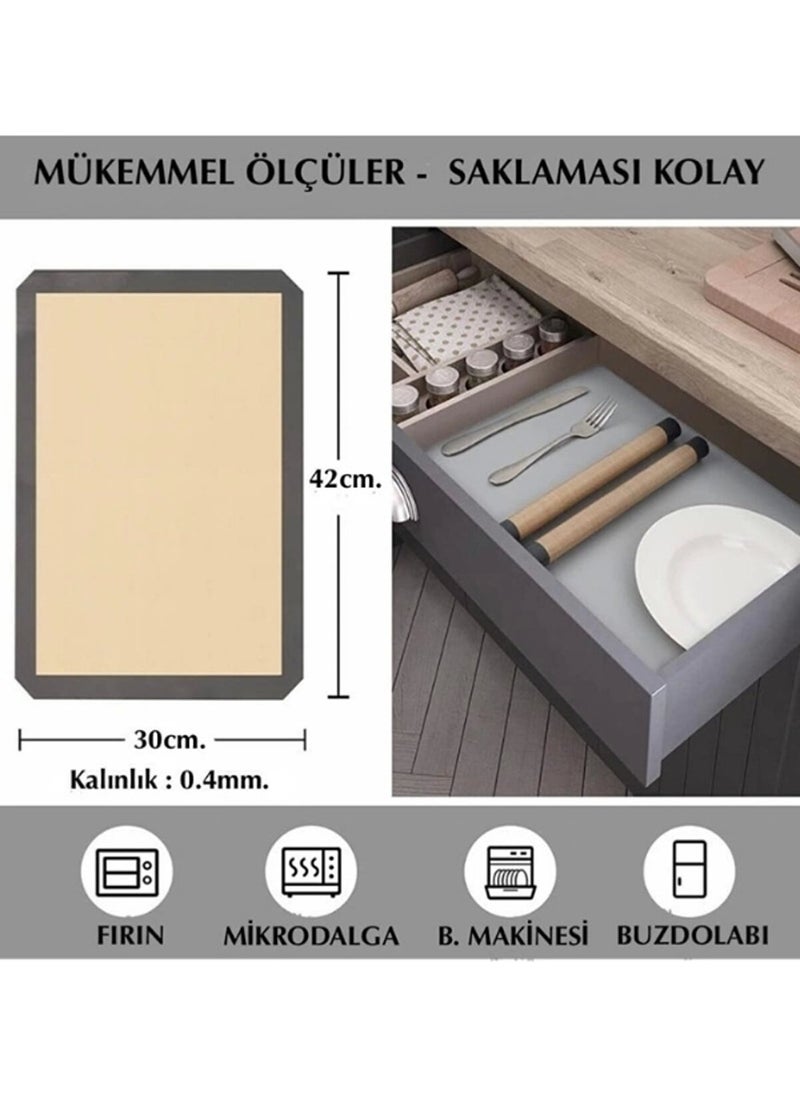 Oliva Nero - 2 Pieces Gray Color Silicone Middle Edge Glass Fiber Fireproof Non-Stick Baking and Dough Rolling Mat 40*30 - Image 1