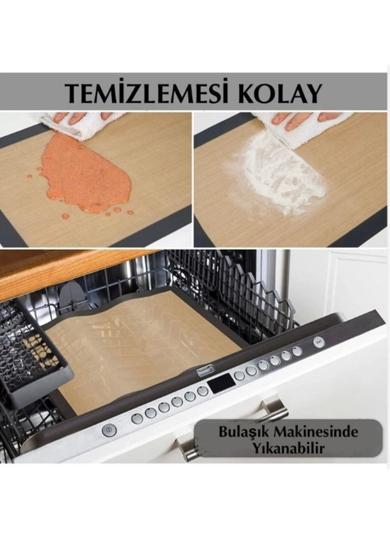 Oliva Nero - 2 Pieces Gray Color Silicone Middle Edge Glass Fiber Fireproof Non-Stick Baking and Dough Rolling Mat 40*30 - Image 1
