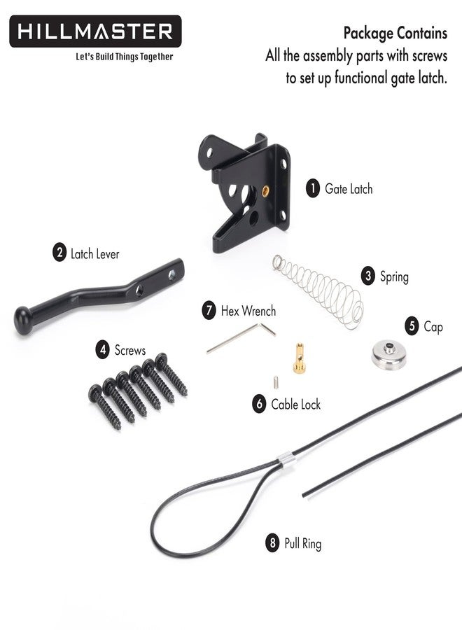HILLMASTER Self Locking Gate Latch for Wooden Fence Heavy Duty,Gravity Lever Fence Door Latches with Steel Spring Cable Pull String Gate Hardware Gate Lock for Outdoor Secure Pool,Garden,Black Finish - Image 3