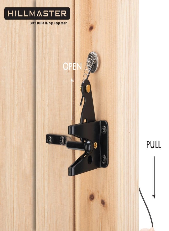 HILLMASTER Self Locking Gate Latch for Wooden Fence Heavy Duty,Gravity Lever Fence Door Latches with Steel Spring Cable Pull String Gate Hardware Gate Lock for Outdoor Secure Pool,Garden,Black Finish - Image 2