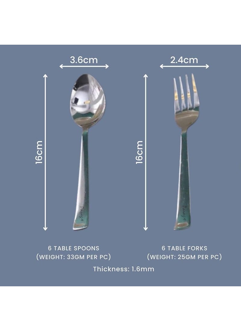 Parage - Parage Stainless Steel Spoon Set Fork Set 12 Pieces for Tea Coffee Sugar Condiments Spices Set of 12 Contains Spoons Set of 6 Spoon and Fork Set of 6 Mirror Polished - Image 1
