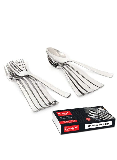 Parage Stainless Steel Spoon Set Fork Set 12 Pieces for Tea Coffee Sugar Condiments Spices Set of 12 Contains Spoons Set of 6 Spoon and Fork Set of 6 Mirror Polished