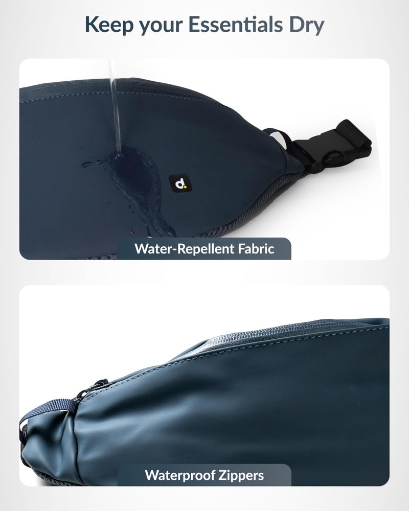 Destinio Waist Bag for Men and Women - Anti Theft, Waterproof Zippers and Back Pocket - Large Travel Waist Pouch, Fanny Pack, Belt & Hip Bag for Hiking, Passport, Gym (Blue) - Image 4