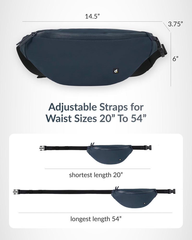 Destinio Waist Bag for Men and Women - Anti Theft, Waterproof Zippers and Back Pocket - Large Travel Waist Pouch, Fanny Pack, Belt & Hip Bag for Hiking, Passport, Gym (Blue) - Image 3
