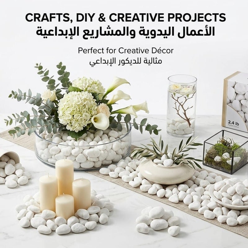 أحجار بيضاء زخرفية كبيرة 2–5 سم، 2.4 رطل – حصى أبيض طبيعي غير مصقول لتزيين المزهريات، وأصص النباتات، والحدائق، وتنسيق المساحات الخارجية، والأحواض المائية، والتيراريوم، والأعمال اليدوية وديكور المنزل. - Image 4